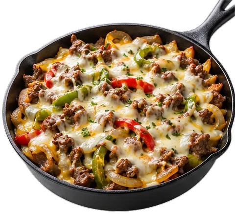 Philly Cheese Steak Casserole with its ingredients