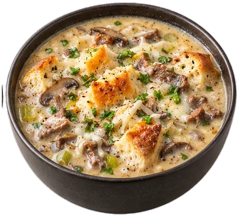 Philly Cheesesteak Soup with its ingredients