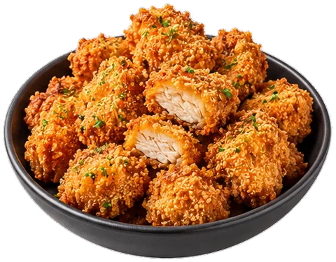 Popcorn Chicken with bread crumbs with its ingredients