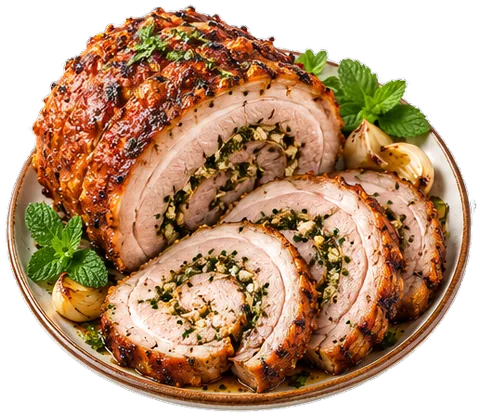 Pork Belly Porchetta with its ingredients