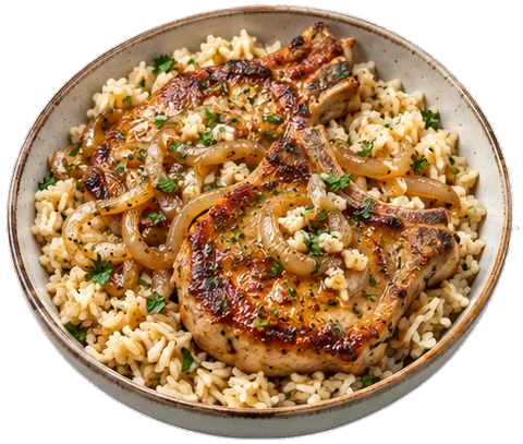 Pork Chops and Rice with its ingredients