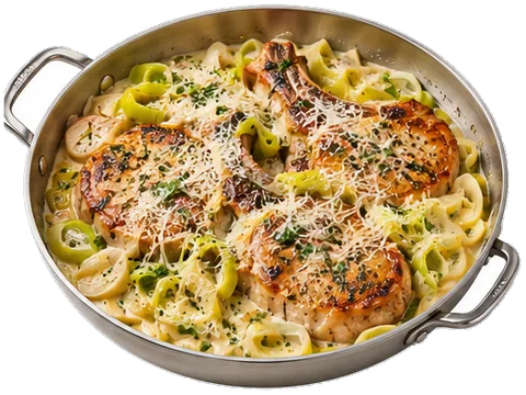Pork Chops with Creamy Leeks with its ingredients