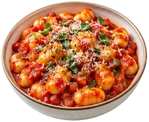 Potato Gnocchi with Tomato Sauce with its ingredients