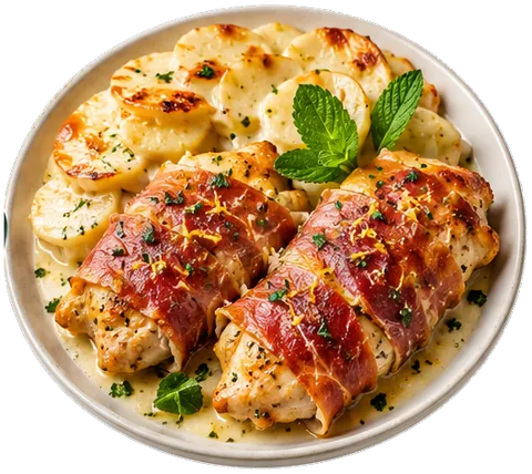 Prosciutto Chicken with Scalloped Potatoes with its ingredients