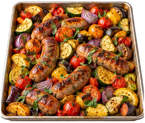 Ratatouille Sausage Sheet Pan with its ingredients