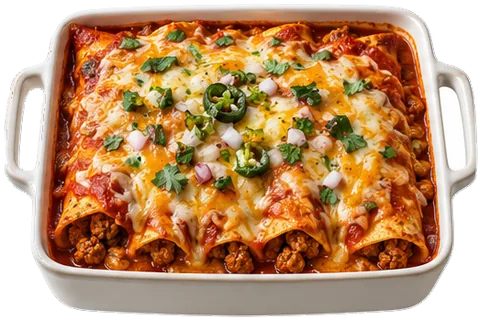 Red Beef Enchiladas with ground beef with its ingredients