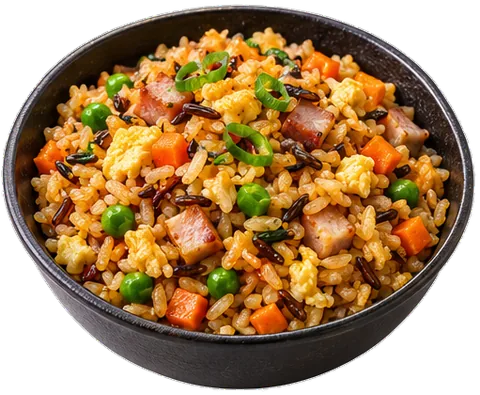 Red Vietnamese Fried Rice with its ingredients