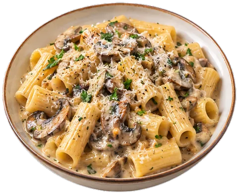 Rigatoni with Mushroom Sauce with its ingredients