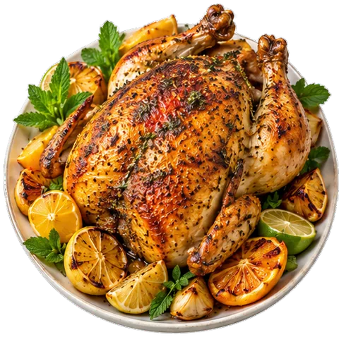 Roast Chicken with whole chicken with its ingredients