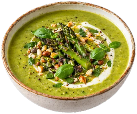 Roasted Asparagus Basil Soup with its ingredients