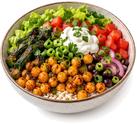 Roasted Chickpea Burrito Bowls with its ingredients