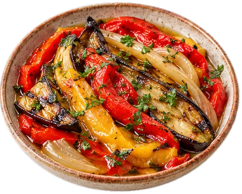 Roasted Pepper Escalivada with its ingredients