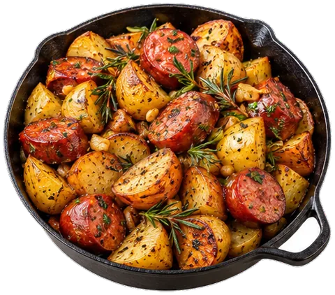 Roasted Potatoes and Kielbasa with its ingredients