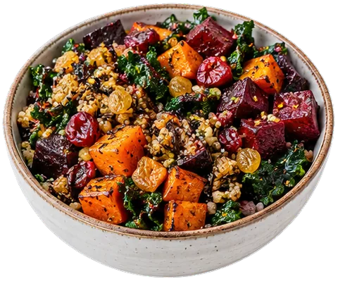 Roasted Vegetable Grain Bowl with its ingredients