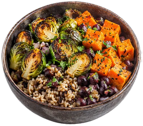Roasted Vegetable Rice Bowls with its ingredients