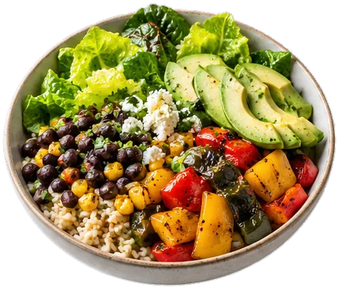 Roasted Veggie Rice Bowls with its ingredients