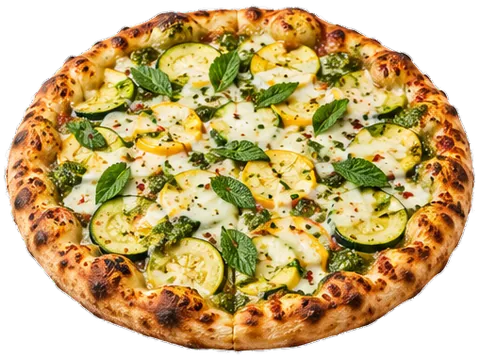 Roasted Zucchini Pesto Pizza with its ingredients