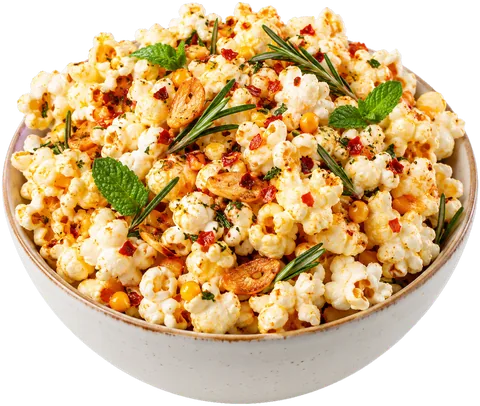 Rosemary Garlic Chili Popcorn with its ingredients