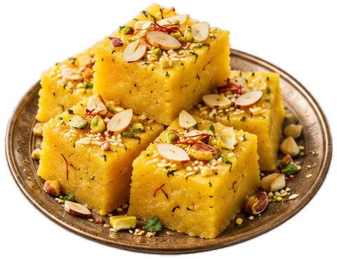 Saffron Almond Semolina Fudge with its ingredients