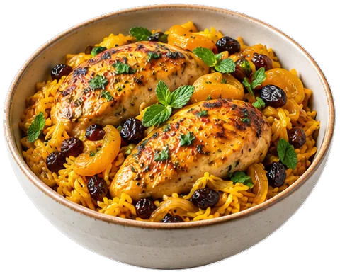 Saffron Raisin Chicken with its ingredients