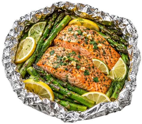 Salmon Asparagus Foil Bake with its ingredients