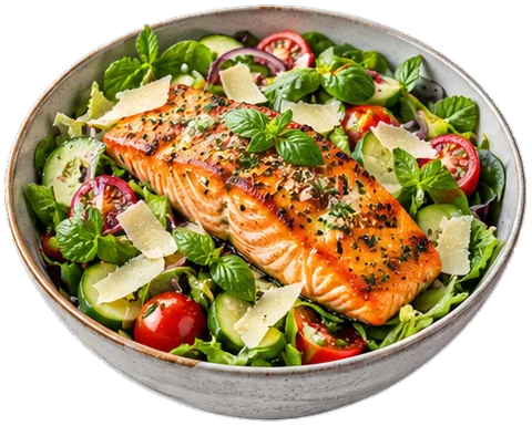 Salmon Basil Sauce Salad with its ingredients