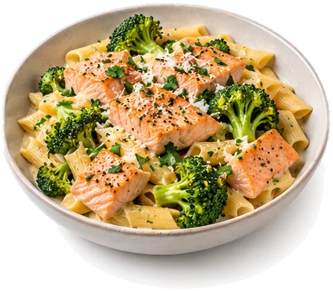Salmon Pasta with Broccoli with its ingredients
