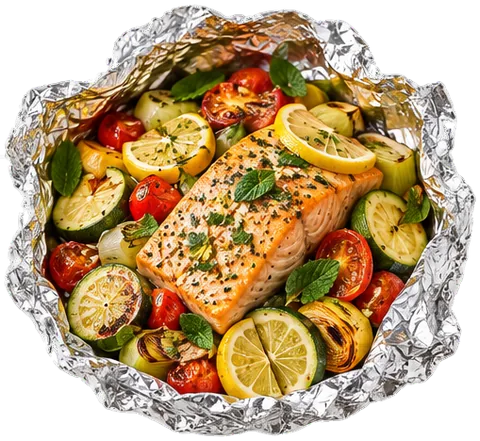 Salmon Summer Vegetable Foil with its ingredients