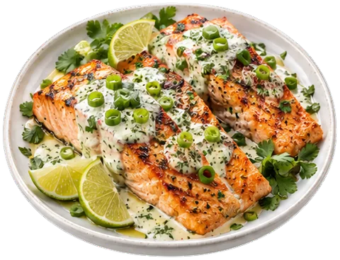 Salmon with Cilantro Lime Sauce with its ingredients