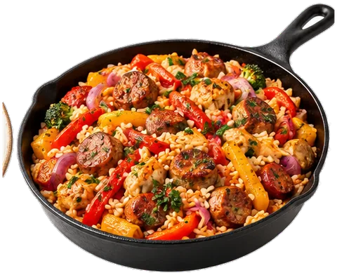Sausage and Rice Skillet with its ingredients