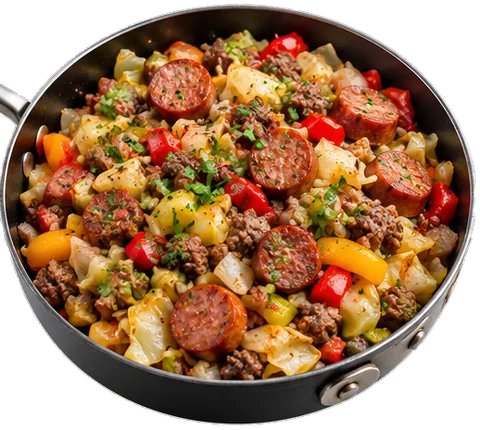 Sausage Beef Cabbage Skillet with its ingredients