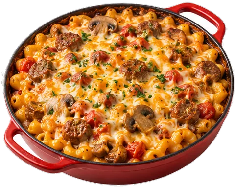 Sausage Macaroni Casserole with its ingredients