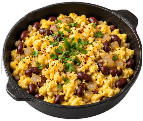 Scrambled Eggs and Beans with its ingredients