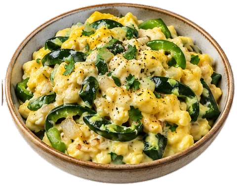 Scrambled Eggs with Poblanos with its ingredients
