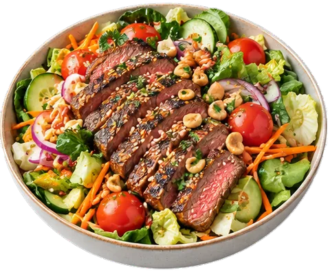 Sesame Grilled Steak Salad with its ingredients