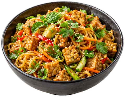 Sesame Lemongrass Tempeh Noodles with its ingredients