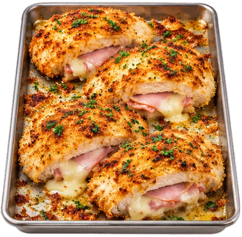 Sheet Pan Chicken Cordon Bleu with its ingredients