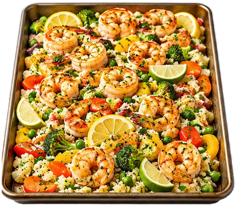 Sheet Pan Shrimp Cauliflower Rice with its ingredients