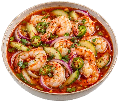 Shrimp Aguachile Rojo with its ingredients