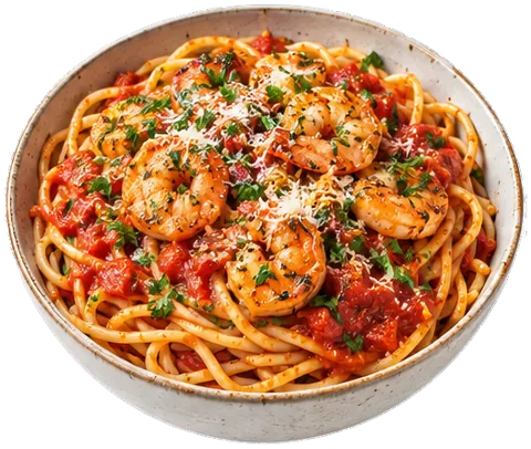 Shrimp Marinara Spaghetti with its ingredients