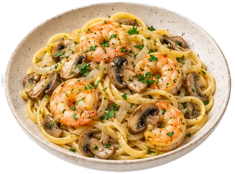 Shrimp Mushroom Linguine with its ingredients