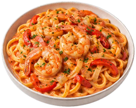 Shrimp Pasta in Tomato Cream Sauce with its ingredients