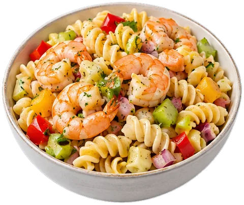 Shrimp Pasta Salad with its ingredients