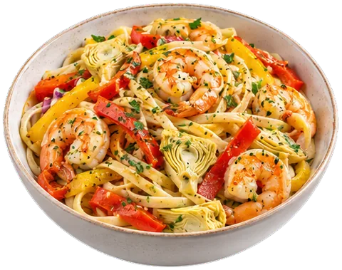 Shrimp Pepper Artichoke Pasta with its ingredients