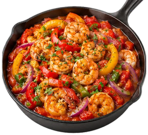 Shrimp Pepper Onion Skillet with its ingredients