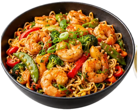 Shrimp Ramen Stir-Fry with its ingredients