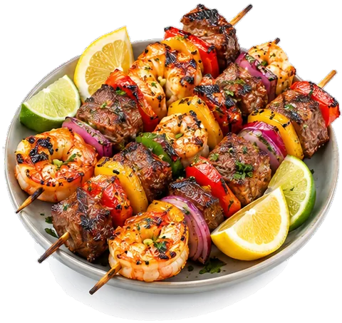 Shrimp Steak Kebabs with its ingredients