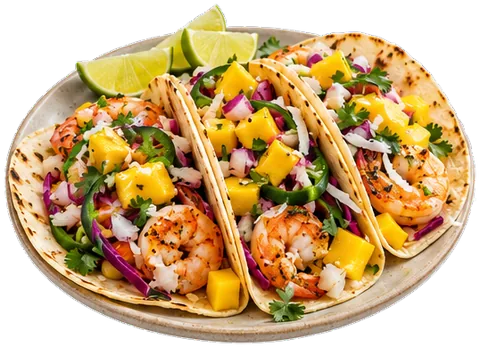Shrimp Tacos with Mango Salsa with its ingredients