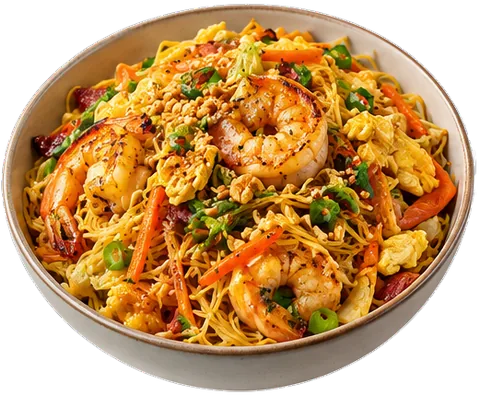 Singapore Noodles with Shrimp with its ingredients