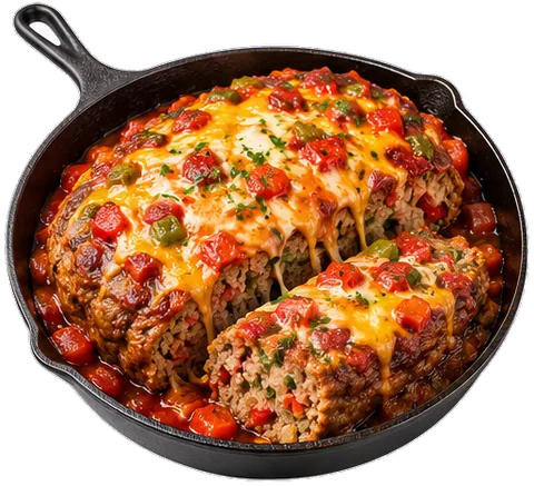 Skillet Pepper Meatloaf with its ingredients